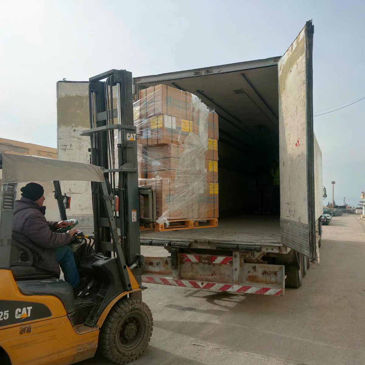 WHOSyria's tweet photo. In response to recent developments in northeast Syria, over 190 emergency medical kits (45.2 tonnes)—supporting more than 236,118 treatments—were delivered by @WHO, working with health partners &amp; authorities.

The supplies reached Aleppo, Deir Ezzor, Ar-Raqqa, Qamishli &amp; Kobani. https://t.co/E7NX2scpbC