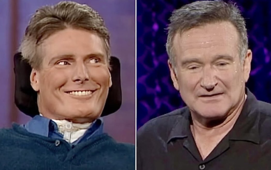 historyinmemes's tweet image. Robin Williams was among the first to visit Christopher Reeve in the hospital after the accident that left him paralyzed. Disguised as a doctor with a heavy accent, he joked that he was there to perform a rectal exam—prompting Reeve’s first laugh since the injury.
