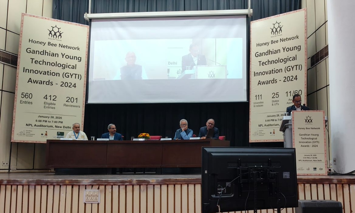 PrinSciAdvOff's tweet photo. Prof. @AjaySoodIISc, @PrinSciAdvGoI, joined the Gandhian Young Technological Innovation Awards (GYTI) as Chief Guest on 28 January 2026 at the NPL Auditorium, New Delhi. The event included Prof. @anilgb, Founder, @honeybeenetwork; Prof. Venu Gopal Achanta, Director, @CSIR_NPL; Prof. P. V. M. Rao, Chair Professor of Mechanical Engineering and Design, IIT Delhi; and Mr. Ramesh Patel, President, @SRISTIORG. 

The event witnessed the Book Release for GYTI and the conferment of the Awards by PSA.  In his address, Prof. Sood described the occasion as a celebration of youth-led innovation and its transformative potential. He appreciated GYTI awards for consistently recognising student innovators across diverse disciplines. 

He highlighted the award-winning innovations and OPSA initiatives such as RuTAG and RSVCs, which bridge technology gaps at the grassroots, taking innovations from lab to land. Additionally, he discussed the सह-SANKALP mission, which connects publicly funded S&T systems with livelihood outcomes through a curated portfolio of affordable, deployment-ready solutions.