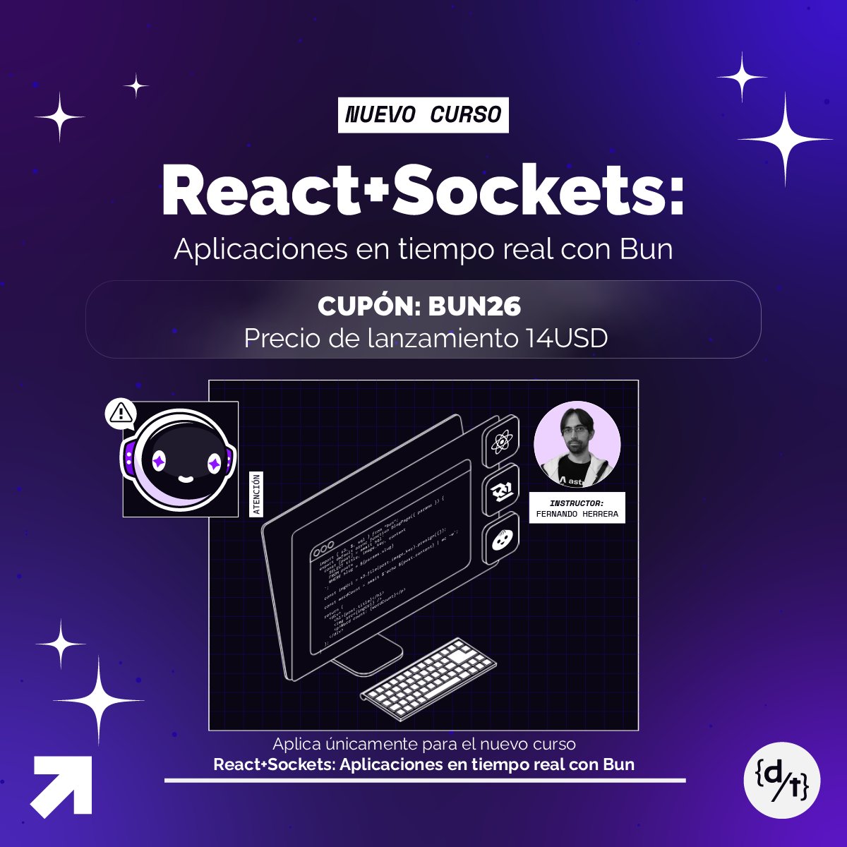 DevTalles's tweet image. 🥳¡Gran PRIMICIA en DevTalles!

🆕¡Completo el NUEVO curso #React+#Sockets: Apps en tiempo real con #Bun!

⚛️🔌¡Crea aplicaciones implementando websockets de forma nativa! Accede YA por $14(USD) con cupón de #Descuento BUN26 por lanzamiento exclusivo en:
👉🏻cursos.devtalles.com/courses/react-…