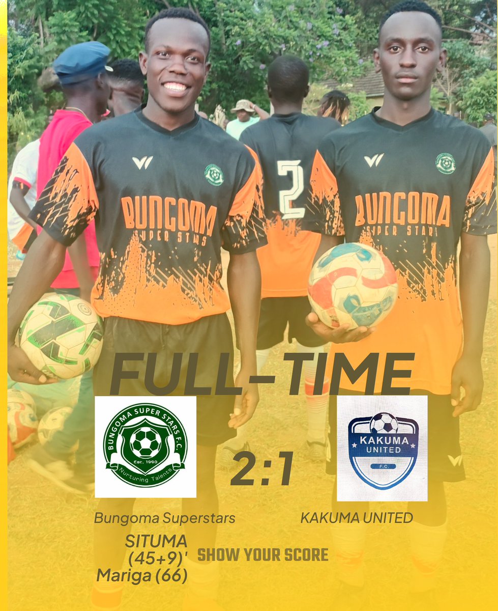 Full Time 

Bungoma Superstars 2-1 Kakuma United. 

Christopher Situma and Joel Mariga's headers carry the day. 

Thanks everyone for following.