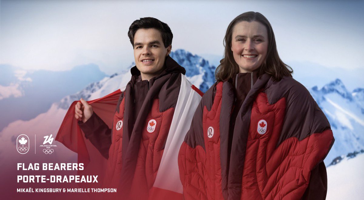 Devin_Heroux's tweet image. TEAM CANADA 🇨🇦 FLAG BEARERS

Olympic champions Mikaël Kingsbury and Marielle Thompson have been selected as Canada’s flagbearers for the Opening Ceremony.

Both athletes are competing in their fourth Olympics. Kingsbury 2018 moguls champion. Thompson 2014 ski cross champion.