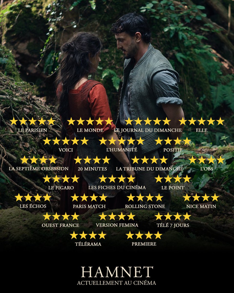 FocusFeaturesFR's tweet image. HAMNET salué par la presse.
Le nouveau film de Chloé Zhao avec Jessie Buckley et Paul Mescal.
#HamnetLeFilm actuellement au cinéma.