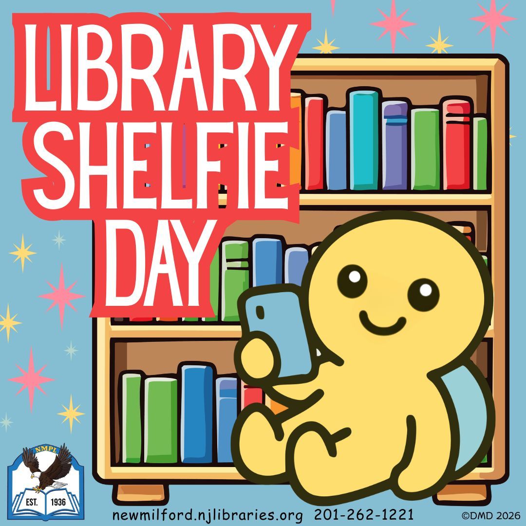 Today is #LibraryShelfieDay! Share a snapshot of yourself in front of a fav bookshelf at home or the library. Started by <a href="/nypl/">NY Public Library</a>  in 2014,  it's a way to celebrate our love for reading and promote libraries everywhere. 
Schedule: buff.ly/Z275zMn
#newmilfordpubliclibrary