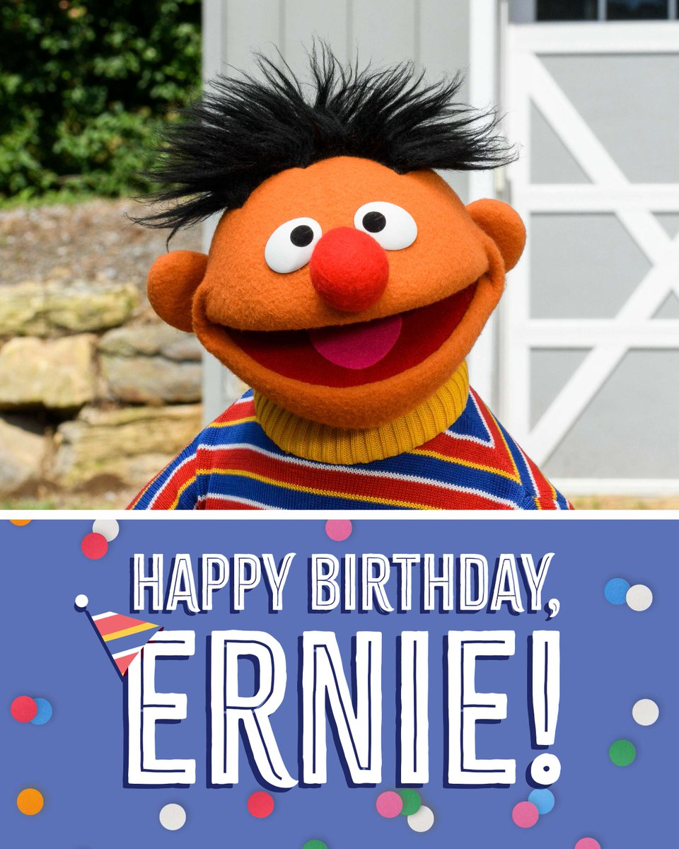 sesamestreet's tweet photo. Ernieeeeee, it’s your birthday! Have a laugh, tell lots of jokes, and enjoy some time with your friends on Sesame Street. 🧡 #HappyBirthdayErnie https://t.co/cUcHzVVfLS