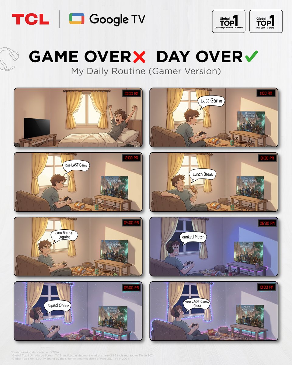 tcl_india's tweet photo. Before you comment on my routine,try gaming on this TCL screen. 👀🎮

#TCL #BigScreenLife #GamingSetup #HomeEntertainment #ScreenTime

(TV, Gaming, Entertainment, Lifestyle, Smart Living) https://t.co/Yzycr5HXy1