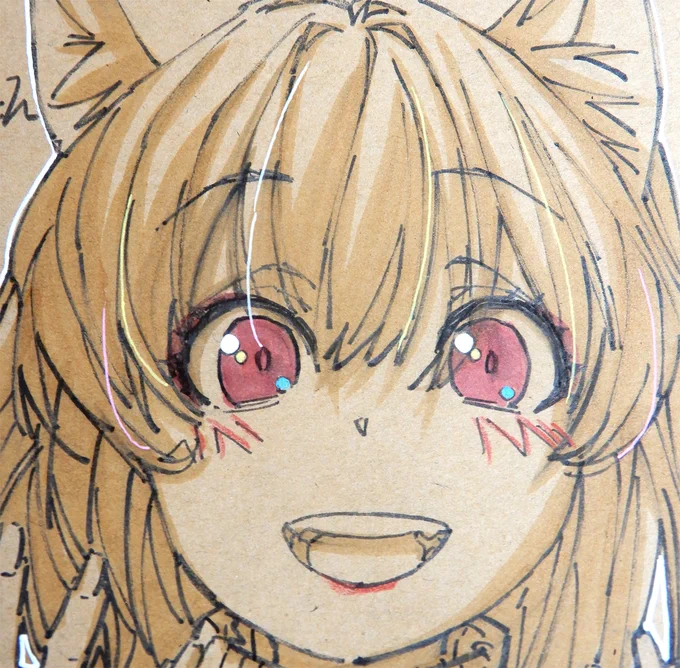 【アナログ2438:リブ生地セーター】久々スクラップブック。 #原画 #スクラップブック #セピア #狐娘