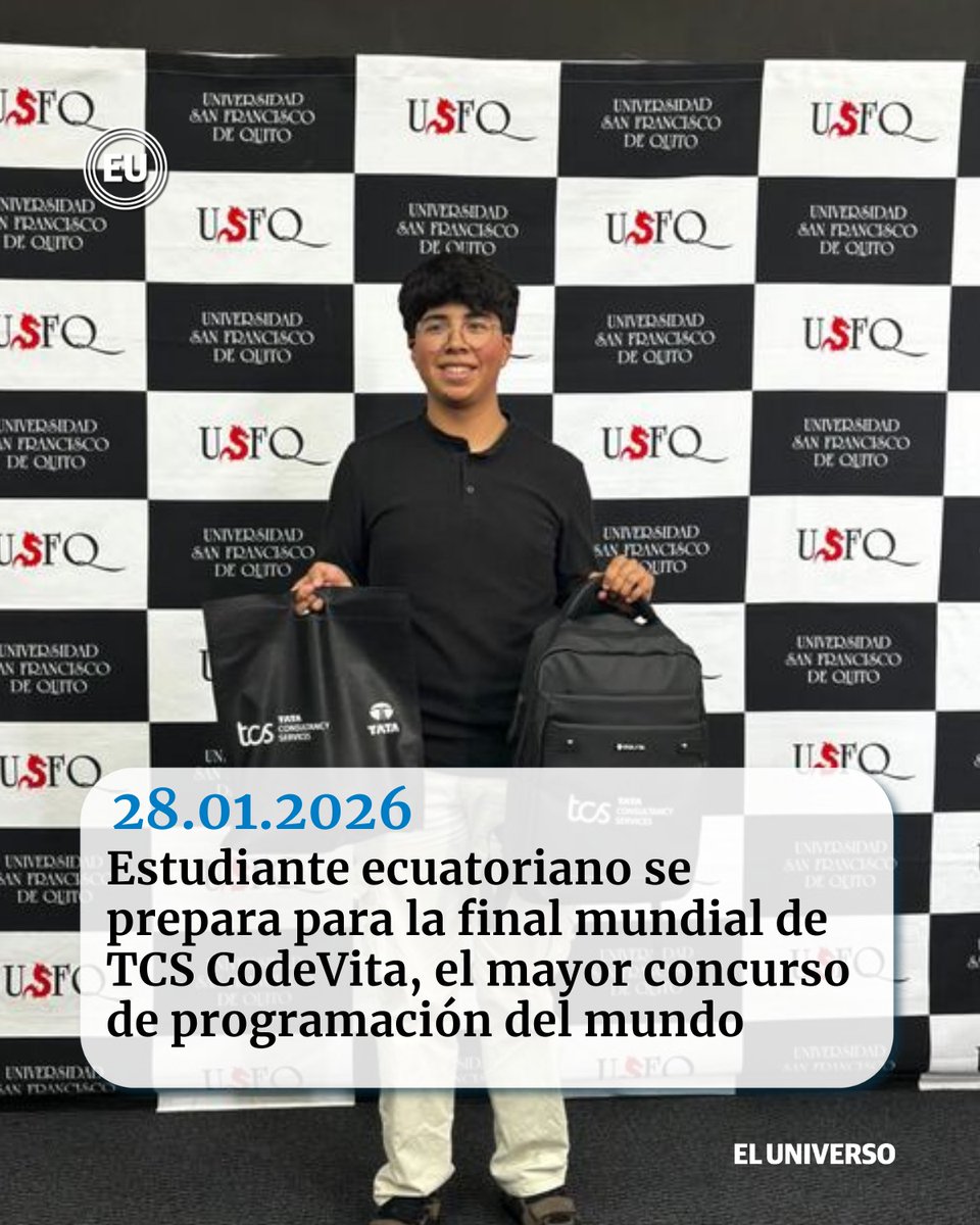 eluniversocom's tweet photo. 👉🏻https://t.co/HU6sLrsdx7 | Estudiante ecuatoriano se prepara para la final mundial de #TCSCodeVita, el mayor concurso de programación del mundo https://t.co/Zc0P8xOe66
