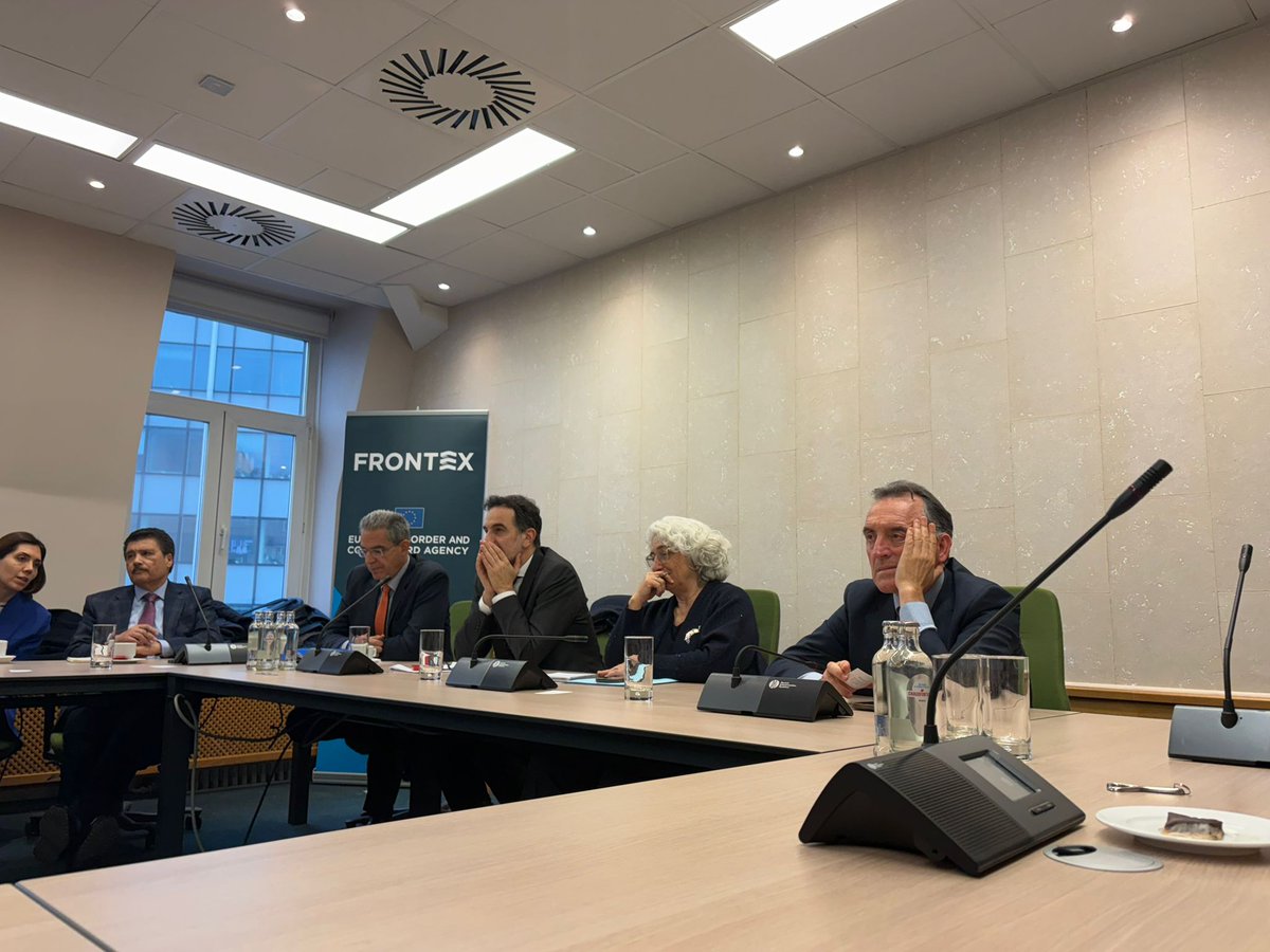 oscepa's tweet photo. In exchanges with @Frontex Brussels Liaison Office, the delegation of the OSCE PA Ad Hoc Committee on Migration discussed the agency's role in implementation of the EU Migration Pact and fundamental rights monitoring. https://t.co/eeRXuoEUgv