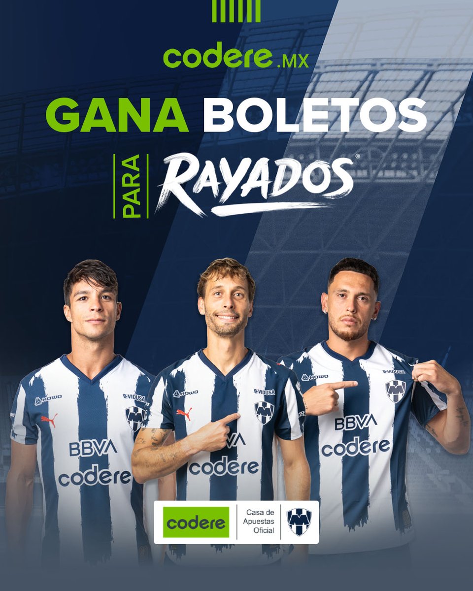 CodereMX's tweet photo. ¡QUE PESE EL GIGANTE! 💙🤠

Sobrinos, llegó la hora de ir por una nueva victoria.
¡Mis @Rayados nos esperan!

¡GANEN 1 DE LOS 12 PASES DOBLES!

BASES:
✅ Síguenos.
🔃 Dale like y RT
🧑‍🤝‍🧑 Etiqueta a un amigo.
✍🏼 Usa el #CodereEsRayado y completa la frase: Mi amor por Rayados es más grande que...

---
🎁 Anunciaremos a los ganadores el 29|01.
🙋🏻‍♂️ Solo para +18.
👍 Dinámica válida solo para la República Mexicana.
✅ Los ganadores serán las respuestas más creativas de acuerdo con el criterio del equipo de Codere.