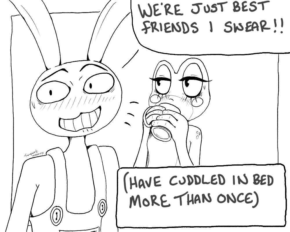 TempestMoonXx's tweet photo. Colour version coming soon! 🐸🐰🎪

#Ribbit #ribbitrabbit #ribbitTADC #jaxTADC #jaxxribbit #tadcfanart #TADC https://t.co/m3I9nFOg7h