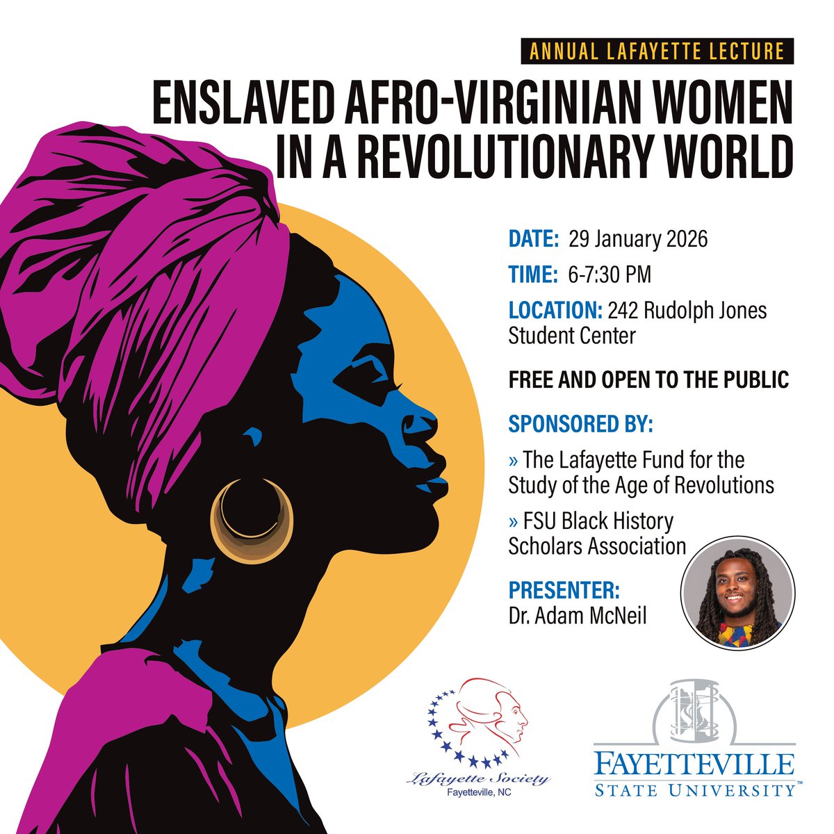 Happening tomorrow night at Fayetteville State University! Fayetteville / Cumberland friends, come join us as we kick off #America250 and #BlackHistoryMonth!