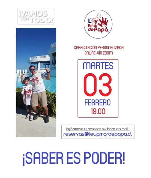 La IGNORANCIA es una de las MÁS PODEROSAS ENEMIGAS en la DEFENSA de los DERECHOS de nuestros HIJOS.

Le invitamos a conocer nuestra #LEYAMORDEPAPÁ y a aprender a TRIUNFAR con ella.

+INFO: reservas@leyamordepapa.cl y/o envíenos su MENSAJE de TEXTO al WhatsApp +56 9 51387537