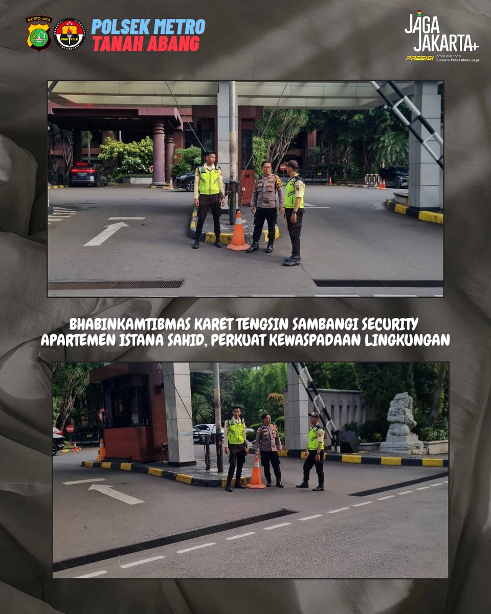 Bhabinkamtibmas Kelurahan Karet Tengsin, Aiptu Suparmin, melaksanakan kegiatan sambang dan koordinasi dengan petugas keamanan di Pos Security Apartemen Istana Sahid yang berlokasi di Jalan KH. Mas Mansyur, Karet Tengsin, Tanah Abang, Jakarta Pusat, pada Selasa, (27/1/2026).