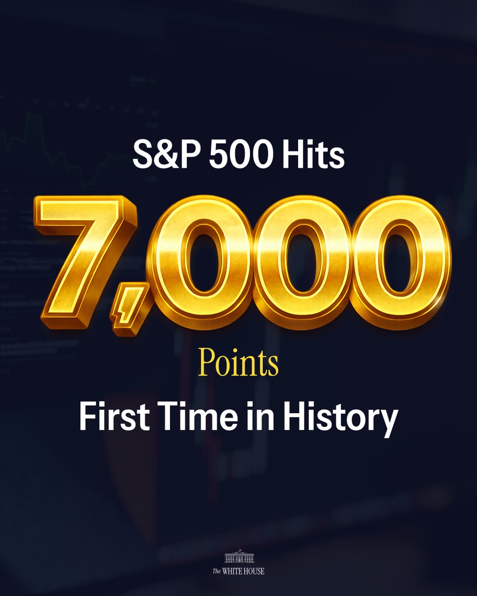 The S&amp;P 500 just hit 7000 for the FIRST TIME EVER. AMERICA IS BACK!!! 🇺🇸