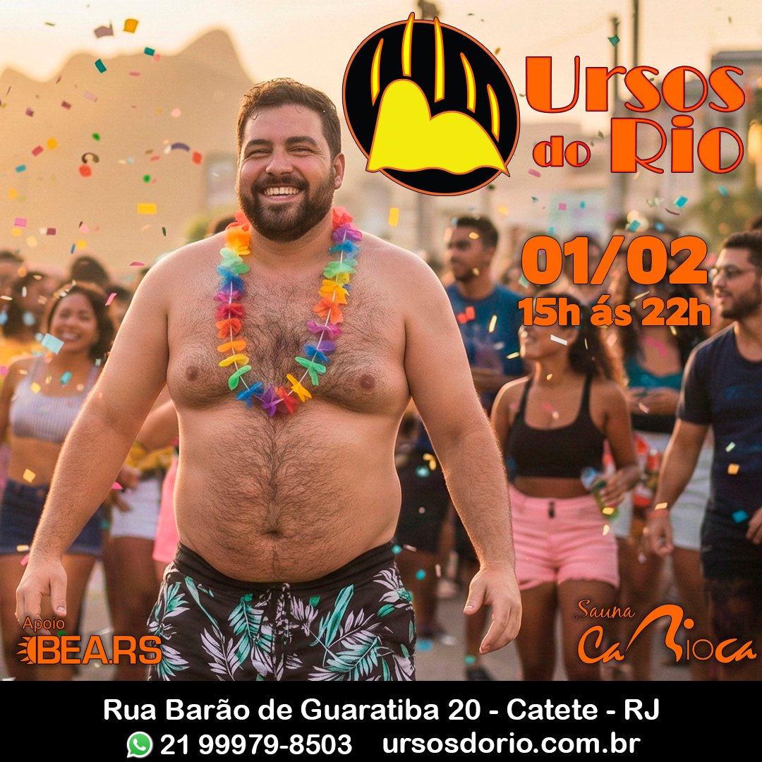 O Carnaval já está chegando e essa é a última chance de treinar o rebolado com os Ursos do Rio antes da folia oficial.

Ursos do Rio na Sauna: o pré-carnaval perfeito para encontrar o crush da sua fantasia!

Info: ursosdorio.com.br