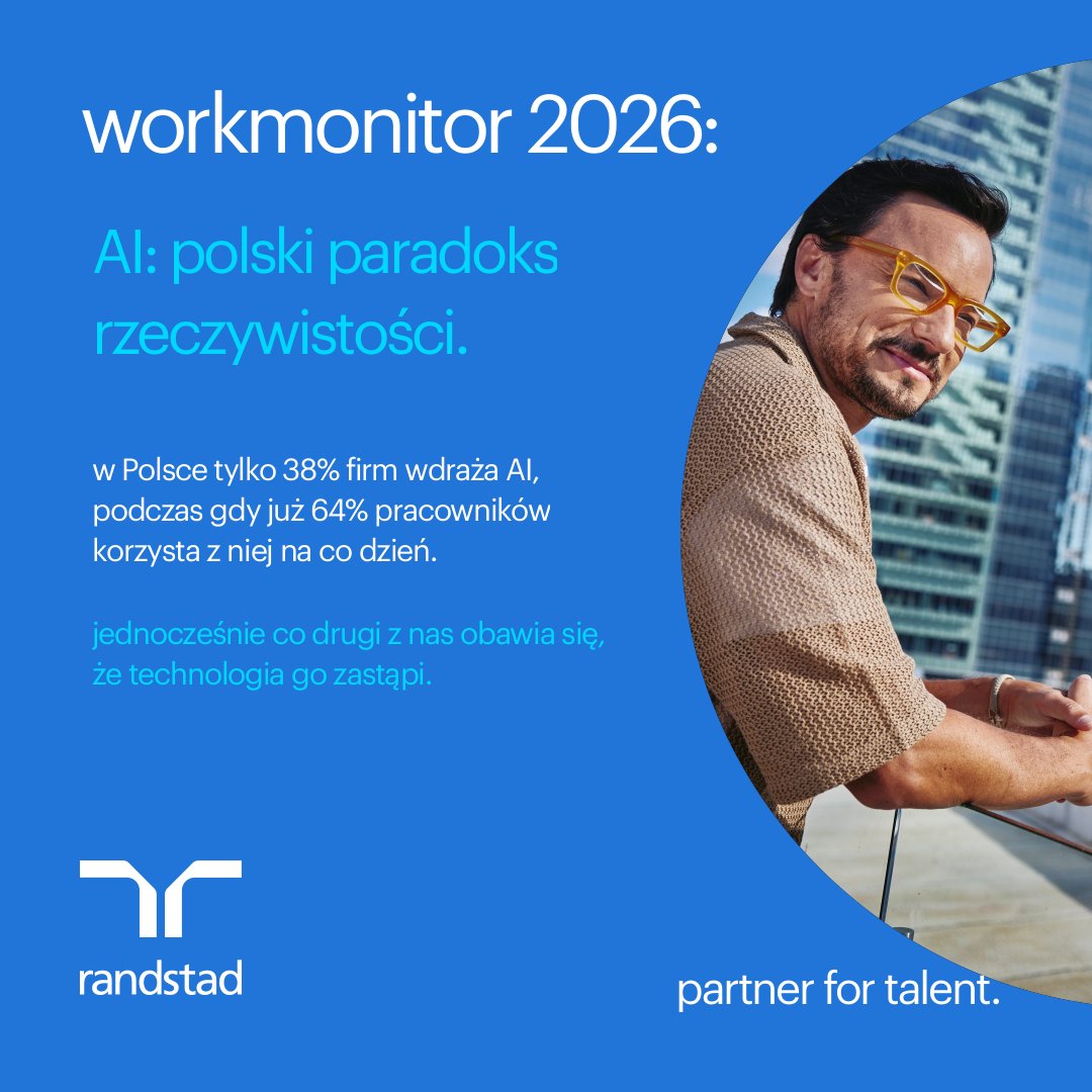 Pracownicy w Polsce wyprzedzili firmy w wyścigu po AI? 64% talentów korzysta z technologii na co dzień, choć wdraża ją tylko 38% pracodawców. Ten paradoks to jeden z kluczowych wniosków z naszego nowego raportu #Workmonitor 2026.
Pełna analiza: randstad.pl/workmonitor202…
