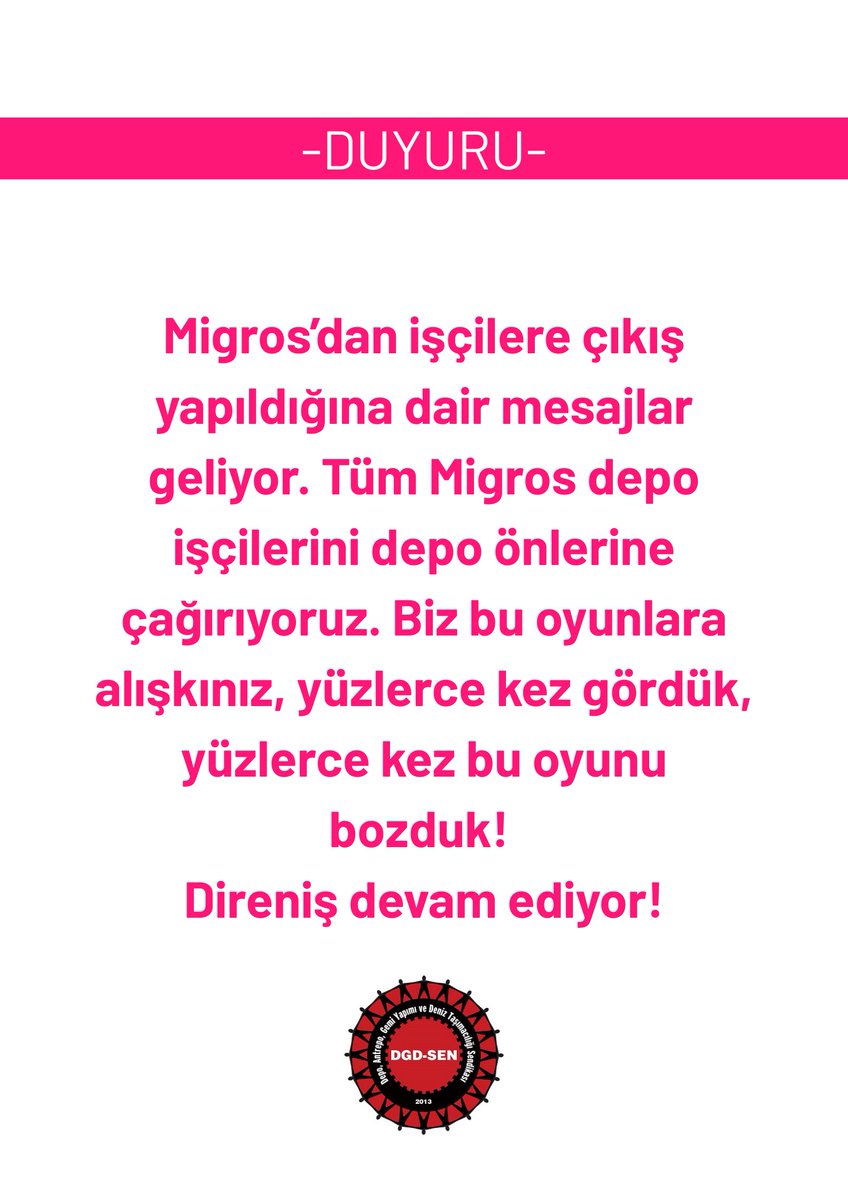 Tüm Migros depo işçileri çalıştığı deponun önüne gelmelidir! Dün kadroluydunuz diyenler bugün bizi kapının önüne koyamaz.

Depo işçileri Migros’dan büyüktür. Bunu sen de öğreneceksin, görüşeceğiz @migros_turkiye

#migrostasefaletehayır