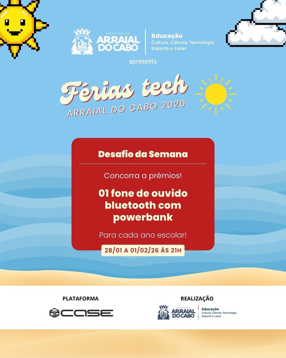 joguecase's tweet photo. Começou o Desafio da Semana nas Férias Tech de Arraial do Cabo! 🎮☀️

Estudantes do Fundamental I e II já podem pontuar na plataforma CASE nos jogos selecionados. Os melhores de cada ano escolar ganham fones bluetooth! A disputa vai até 01/02. Bora jogar? 🎧👾

#Games #Educação https://t.co/VFF2yHDxJH