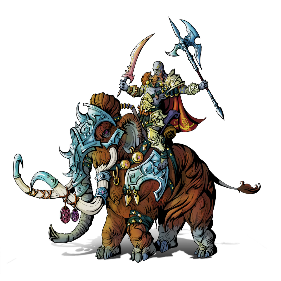 Each mammoth is a fortress of bone and muscle, its rider a priest of blood and frost. When they charge, walls fall, and courage fails.  

#LegendsOfSignum #fantasyart #grimdark #barbarian #mammoth #giant #goliath #barbarians #dnd5e #signumgames
