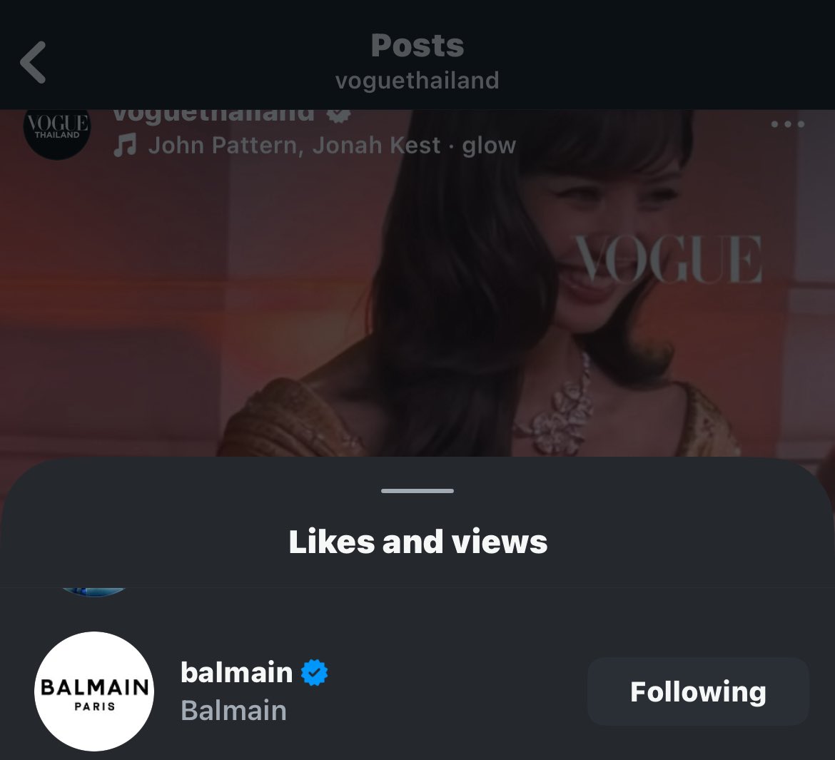 .<a href="/Balmain/">Balmain</a> liked 2 post of <a href="/VogueThailand/">Vogue Thailand</a> with #LISA: 

<a href="/wearelloud/">LLOUD</a> <a href="/AmazingThailand/">AmazingThailand</a>

LISA AMAZING AMBASSADOR
#AmazingThailandxLISA
#AmazingThailandExclusiveNight
#FeelAllTheFeelings