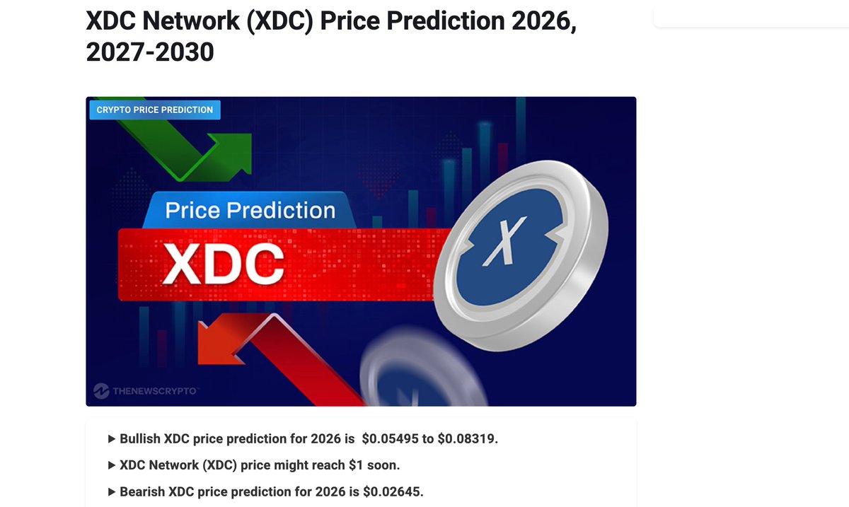 XDC Network ( $XDC ) Future Price Outlook 📈 Growth potential 🔗 Utility  expansion 🌍 Global adoption 📄: https://t.co/tQ93F1Ccwn 📈$XDC powers  real-world blockchain use cases #XDC #AltcoinAnalysis #CryptoMarket #XRP  #XDCBullish #ETH #BTC @XDCNetwork