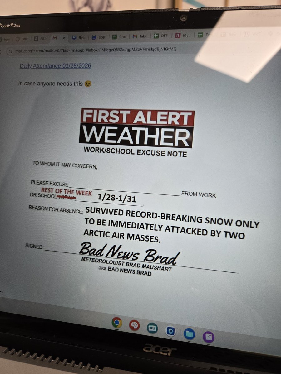 jenjshel's tweet photo. @BraaadWx our attendance secretary adds a meme to the attendance report she sends out each day... today it was you 😂 https://t.co/nWM3j7k5AC