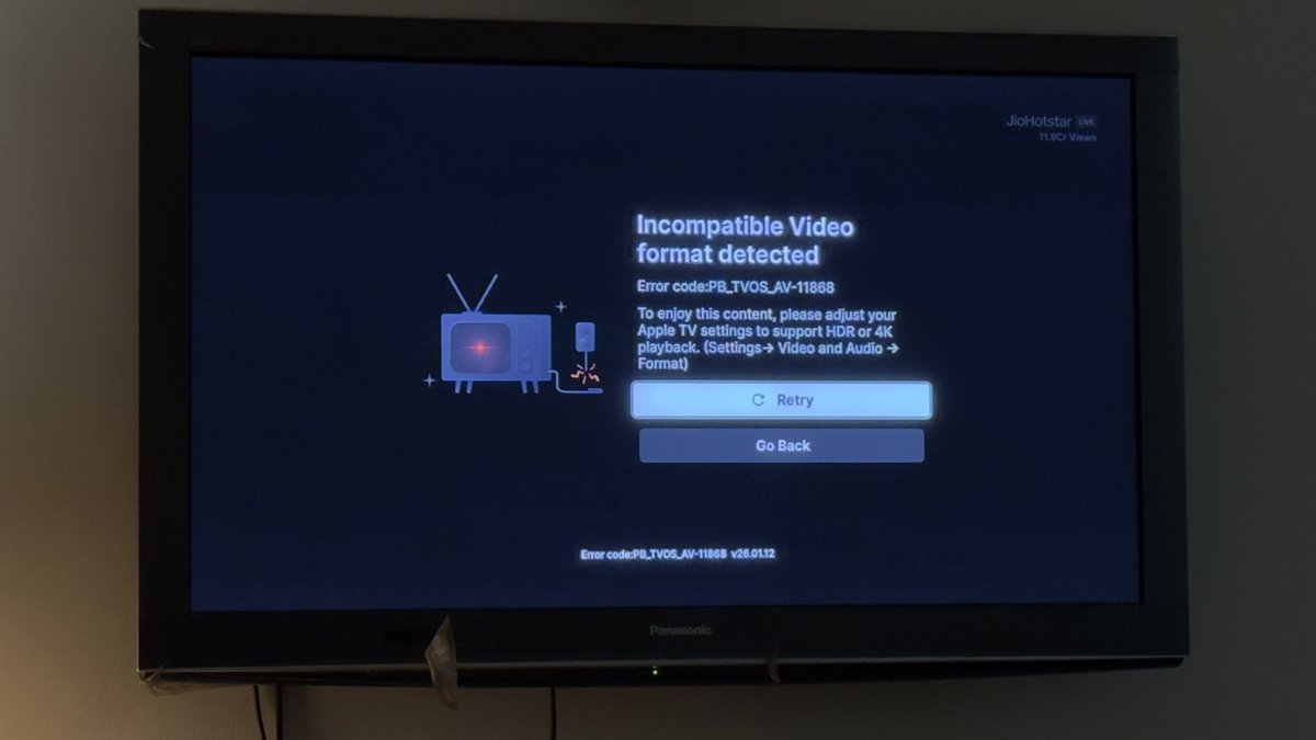 Why is this error coming on my tv when I’m trying to watch the cricket match on ⁦⁦<a href="/JioHotstar/">JioHotstar</a>⁩ ??? Other content is playing perfectly fine!