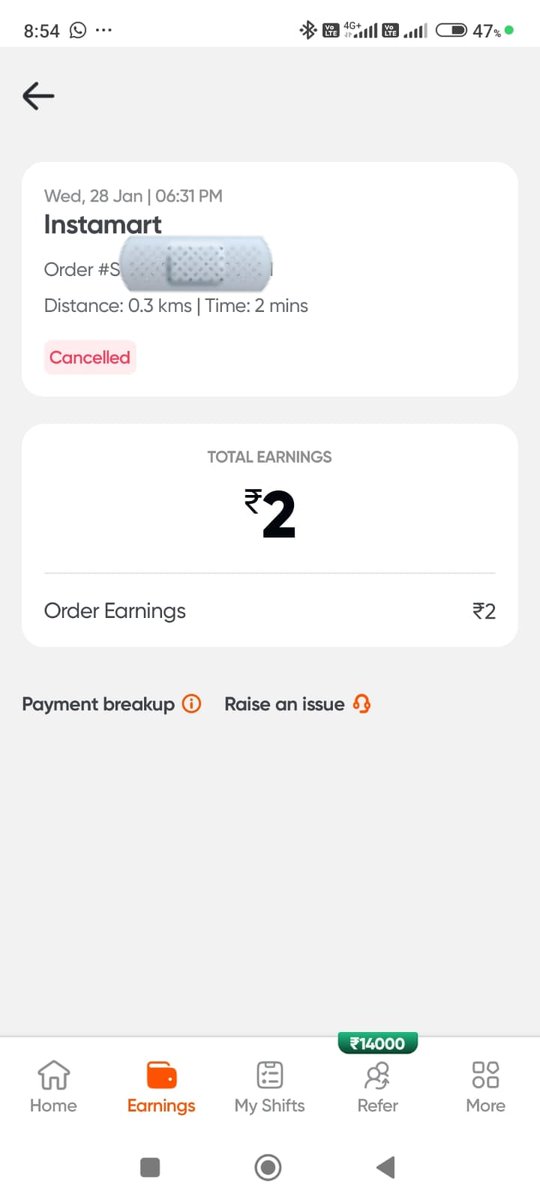 ₹2 for a cancelled order. 0.3 km travelled. Time spent. Fuel burnt. Risk taken. Is this how <a href="/instamart_it/">Instamart</a> values its delivery workers’ labour❓This is not “incentive”, this is insulting and exploitative. <a href="/TGPWU/">Telangana Gig and Platform Workers Union</a> demands Fair minimum pay for cancelled orders, (1/2)