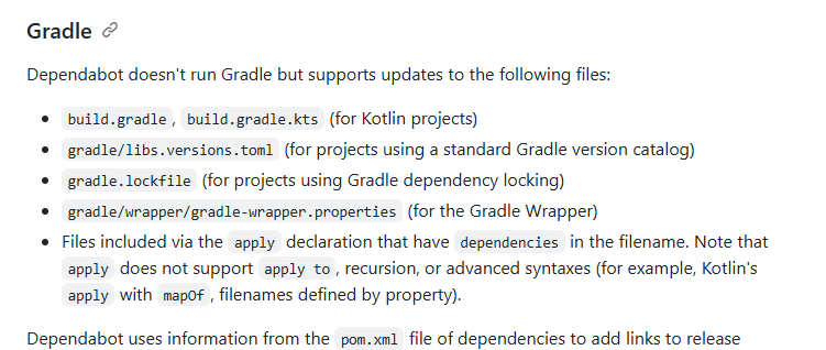 tedo0627's tweet photo. dependabot gradle wrapperの更新もできるようになってる
うれしい https://t.co/m0pLcfljcX