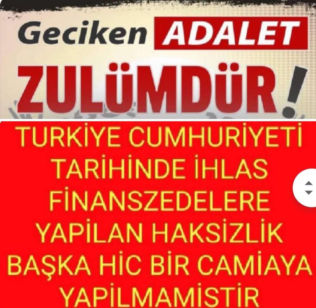 <a href="/zcankavurt/">özcan</a> <a href="/RTErdogan/">Recep Tayyip Erdoğan</a> <a href="/omerbolatTR/">Prof. Dr. Ömer Bolat</a> <a href="/Akparti/">AK Parti</a> <a href="/devapartisi/">DEVA Partisi</a> <a href="/AvOzlemZengin/">Av. Özlem Zengin 🇹🇷</a> <a href="/sonkibar/">Sabahattin Önkibar</a> <a href="/tdtuketicidostu/">TD Tüketici Dostu</a> <a href="/cenginyurt52/">Cemal Enginyurt</a> <a href="/hasandogan/">Hasan Doğan</a> <a href="/ComezTurhan/">Turhan Çömez</a> <a href="/erbakanfatih/">Dr. Fatih Erbakan</a> #ihlasfinansınTasfiyesibitirilsin   25 yıllık İhlasfinanszederin paralarını  sıfır faizle <a href="/mucahid_oren/">Ahmet Mücahid Ören</a> A. Mücahit Ören'e kullandırılması İhlasfinanszedere yapılan zülumdur, İhlasfinansı TMSF ye bir an once devredilerek Adalet yerine getirilmelidir  <a href="/RTErdogan/">Recep Tayyip Erdoğan</a> yanlis yanlis