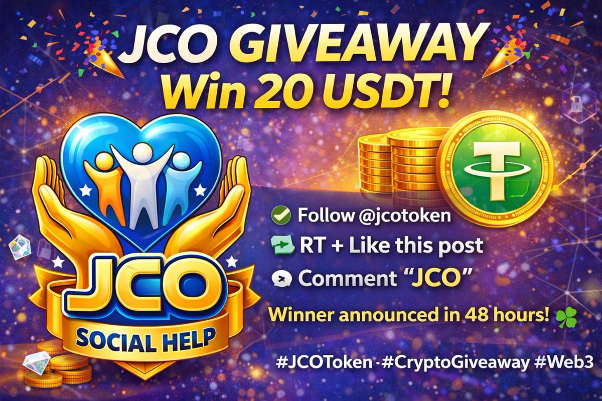 cryptowarrior_c's tweet photo. JCO GIVEAWAY 🎉

We’re growing the JCO community 🚀

🏆 Prize: $30 USDT
📅 Ends in 48h

To enter:
✅ Follow @jcotoken
🔁 RT + Like
💬 Comment “JCO”

Winner announced on X &amp; Telegram.
Good luck 🍀
#JCOToken #CryptoGiveaway #Web3 https://t.co/oa6Xn54fj2