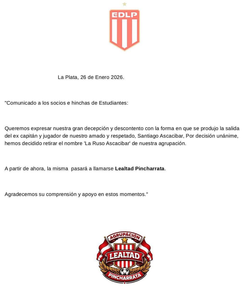 La ex Agrupación "La Ruso Ascacibar" confirma que por decisión unánime le cambia el nombre a la Filial.
