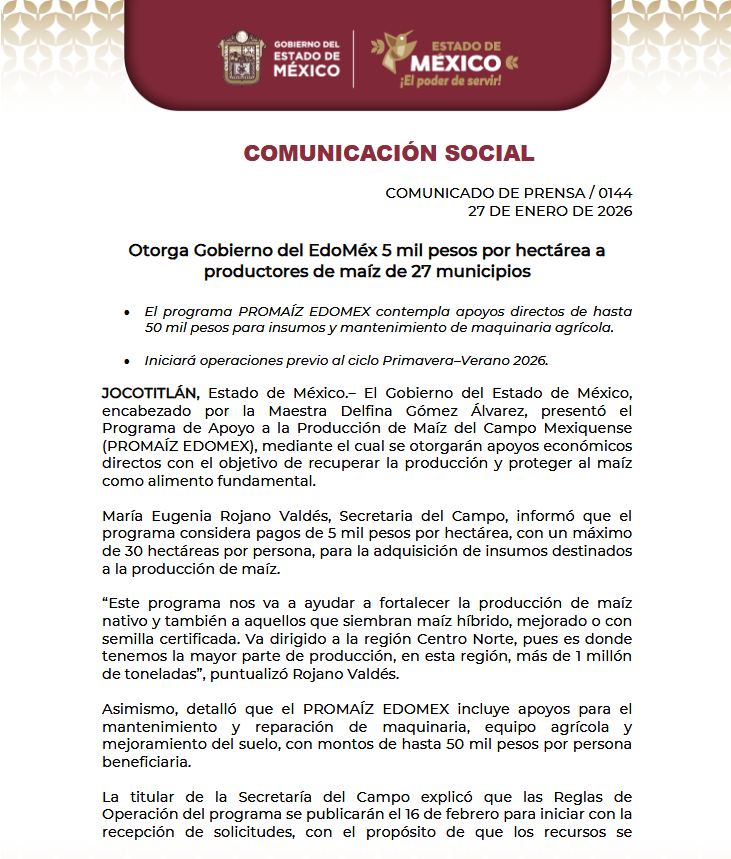 CampoEdomex's tweet photo. Bajo el liderazgo de la Gobernadora @delfinagomeza y @marurojano, en la Secretaría presentamos el programa PROMAÍZ EDOMEX. Esta  iniciativa busca rescatar nuestra producción y blindar al maíz como el  sustento fundamental de las familias mexiquenses.

#SomosCampo #ElPoderDeServir https://t.co/htML9wOqA7