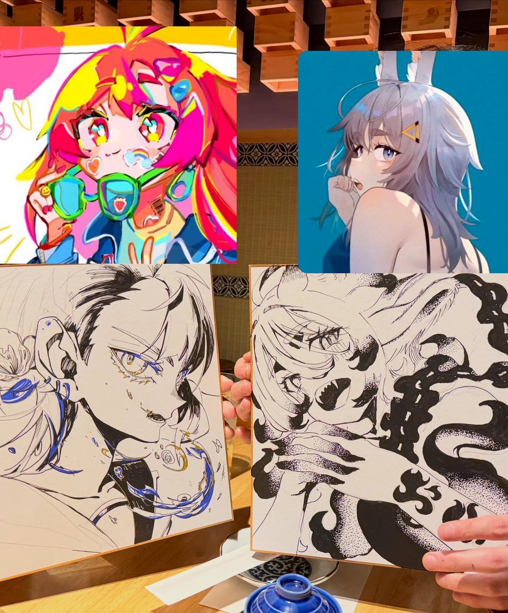 お互い向かい合ってる構図にした！ 色紙描くの楽しー‼️