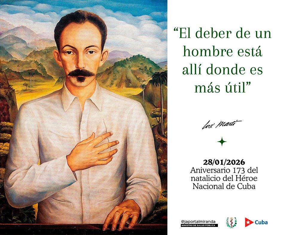 Hoy 28 de enero se conmemora el 173 Aniversario del natalicio del más universal de los cubanos; nuestro José Marti, protagonista del inicio de la Guerra del 1895, inspirador de la Generación del Centenario.
#MartiVive