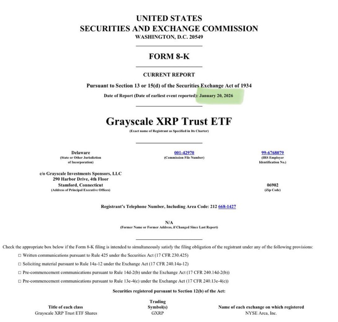 🚨 GRAYSCALE MOVES ON XRP 🚨 Grayscale has filed a new Form 8-K with the  SEC for the Grayscale XRP Trust ETF. This is not noise. This is paperwork.  And paperwork is