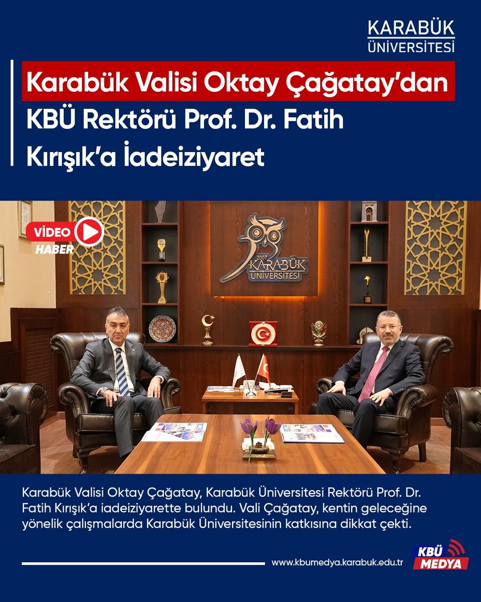 KBUMedya's tweet photo. Karabük Valisi Oktay Çağatay’dan KBÜ Rektörü Prof. Dr. Fatih Kırışık’a İadeiziyaret

https://t.co/pBIm4ddmcp https://t.co/1nIDCl1grv