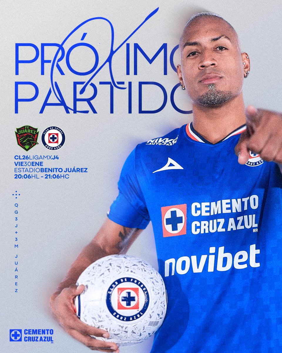 ⚽️ PRÓXIMO PARTIDO ⚽️ 

🆚 Juárez 
⏰ 20:06 HL - 21:06 HC
🏟️ Olímpico Benito Juárez
📆 Viernes 30 de enero 

#AzulDePorVida