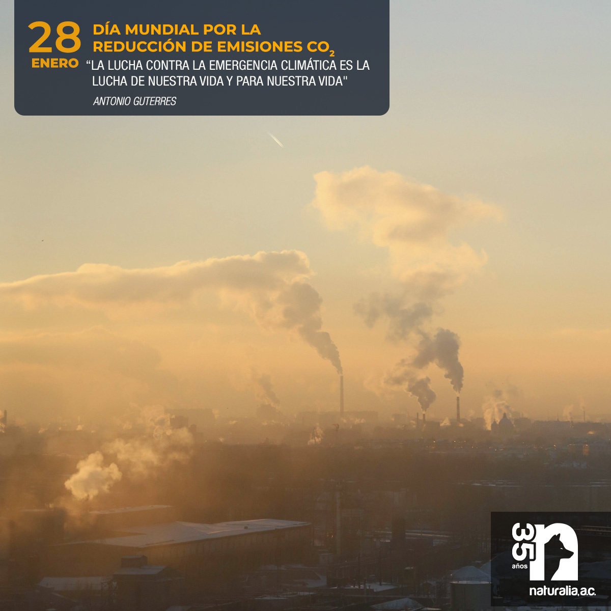 🌎 28 ENERO . DÍA MUNDIAL POR LA REDUCCIÓN DE EMISIONES CO₂
"La lucha contra la emergencia climática es la lucha de nuestra vida y para nuestra vida"
— Antonio Guterres