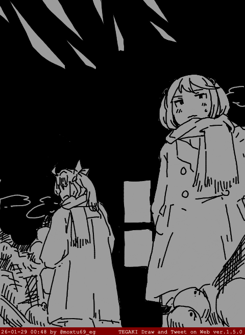 哨戒任務中使用する目的で割り当てられた廃番屋に入った弊社漣と陽炎
「これ寝れなくない?屋根抜けてるし」 #tegaki_dt 