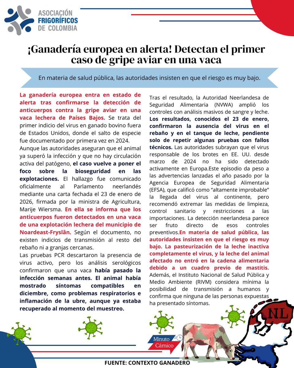 Asofrigorificos's tweet image. El primer caso de gripe aviar en una vaca, lea los detalles en el minuto cárnico.