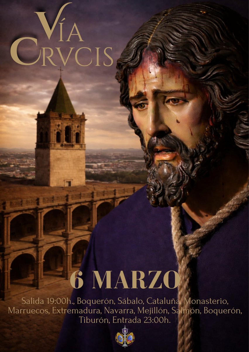 APRosarioSJ's tweet photo. VÍA CRUCIS| Cartel e itinerario del piadoso ejercicio del Vía Crucis 2026.

El rezo será presidido por la Imagen de Ntro. P. Jesús del Amor en su Divina Misericordia y se rezará en el claustro del Monasterio de San Jerónimo de Buenavista por primera vez.

Acompañamiento musical:
• Ida: Trío de Capilla
• Vuelta: Agrupación Musical @NazarenoAlgaba 

#VCAmor26 #RosariodeSanJerónimo