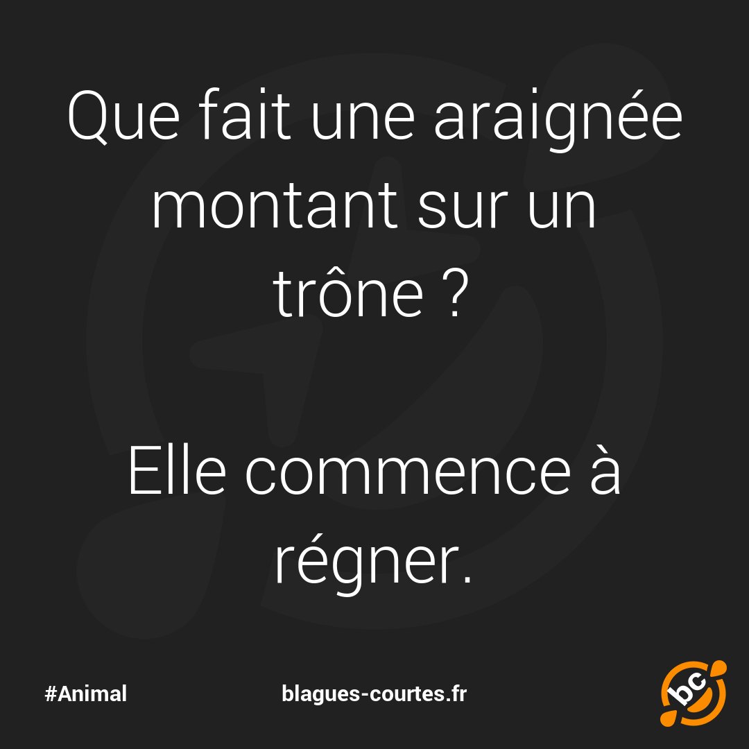 bLaGuEscOuRtEs_'s tweet image. 🤣 Une araignée sur un trône…
▶️ blagues-courtes.fr/b10831
#blague #humour #drole #comique #rire #animal #devinette #araignée #trône