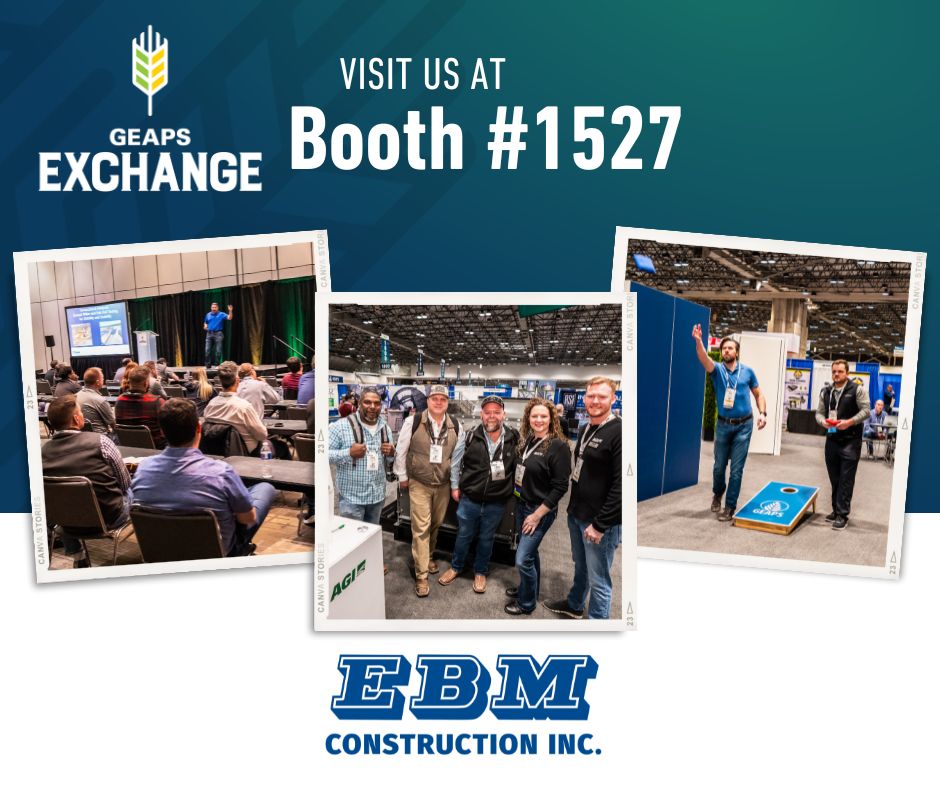 EBM Construction is heading to GEAPS next month! 🌾

Join us in Kansas City, MO and stop by Booth #1527 to connect with our team and learn how we support reliable, efficient grain handling facilities.

See you there!

#EBMConstruction #GEAPS #GrainHandling #AgConstruction