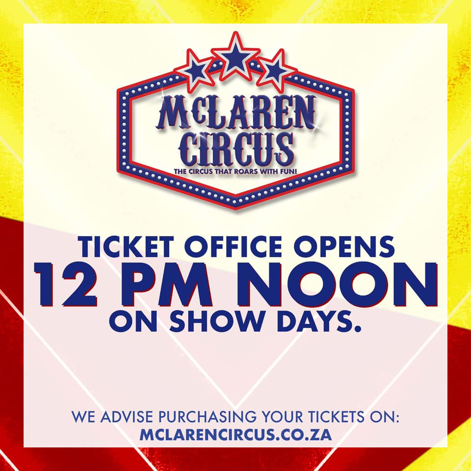 mclarenscircus's tweet photo. Book online now for #McLarenCircus All-New 2026 Show in #Welkom from Wed to Sunday 8 February🎪😂🐯🦁🐴🐩😍❤️
#Matjhabeng #Lejweleputswa #Bloemfontein #Bothaville #CircleCity #Goldfields #Kroonstad #Odendaalsrus #Riebeeckstad #FreeState
Buy Tickets Online: https://t.co/Y5XPaa1RcI https://t.co/CiCSfppLl5