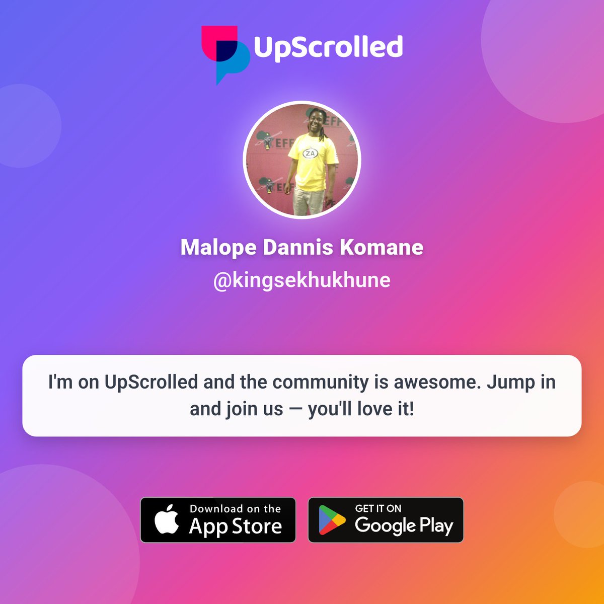 DannisKomane's tweet image. I'm on UpScrolled. Join me there!

Download on iOS:
apps.apple.com/app/upscrolled…

Download on Android:
play.google.com/store/apps/det…

Check out my profile:
share.upscrolled.com/en/user/0d526d…