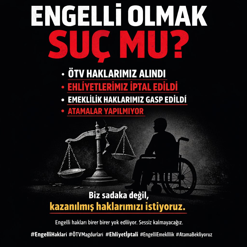 #suçumuzne?   <a href="/2030AgendaSDG/">Ayşe Sarı-Sosyal Hizmet Uzmanı</a> <a href="/aylinyaman_/">Dr. Aylin Yaman</a> <a href="/boyrazsukru/">şükrü boyraz</a> <a href="/EhatDer/">ENGELLİ HAKLARI VE ADALET TOPLULUĞU DERNEĞİ</a> <a href="/gergerliogluof/">Ömer Faruk Gergerlioğlu</a> <a href="/halktvcomtr/">Halk TV</a> <a href="/jsarieroglu/">Jülide Sarıeroğlu 🇹🇷</a> <a href="/kasapoglu/">Dr. Mehmet Kasapoğlu</a> <a href="/AYMBASKANLIGI/">Anayasa Mahkemesi</a> <a href="/EngelleriKaldir/">Engelleri Kaldır</a> <a href="/EngellilerKonf/">Engelliler Konfederasyonu</a> <a href="/TSKonfederasyon/">Türkiye Sakatlar Konfederasyonu</a> <a href="/BKocamaz33/">Burhanettin Kocamaz</a> <a href="/dbdevletbahceli/">Devlet Bahçeli</a> <a href="/memetsimsek/">Mehmet Simsek</a> <a href="/yasadikca_com/">Engelli Haberleri</a> <a href="/2030AgendaSDG/">Ayşe Sarı-Sosyal Hizmet Uzmanı</a> <a href="/erbakanfatih/">Dr. Fatih Erbakan</a>