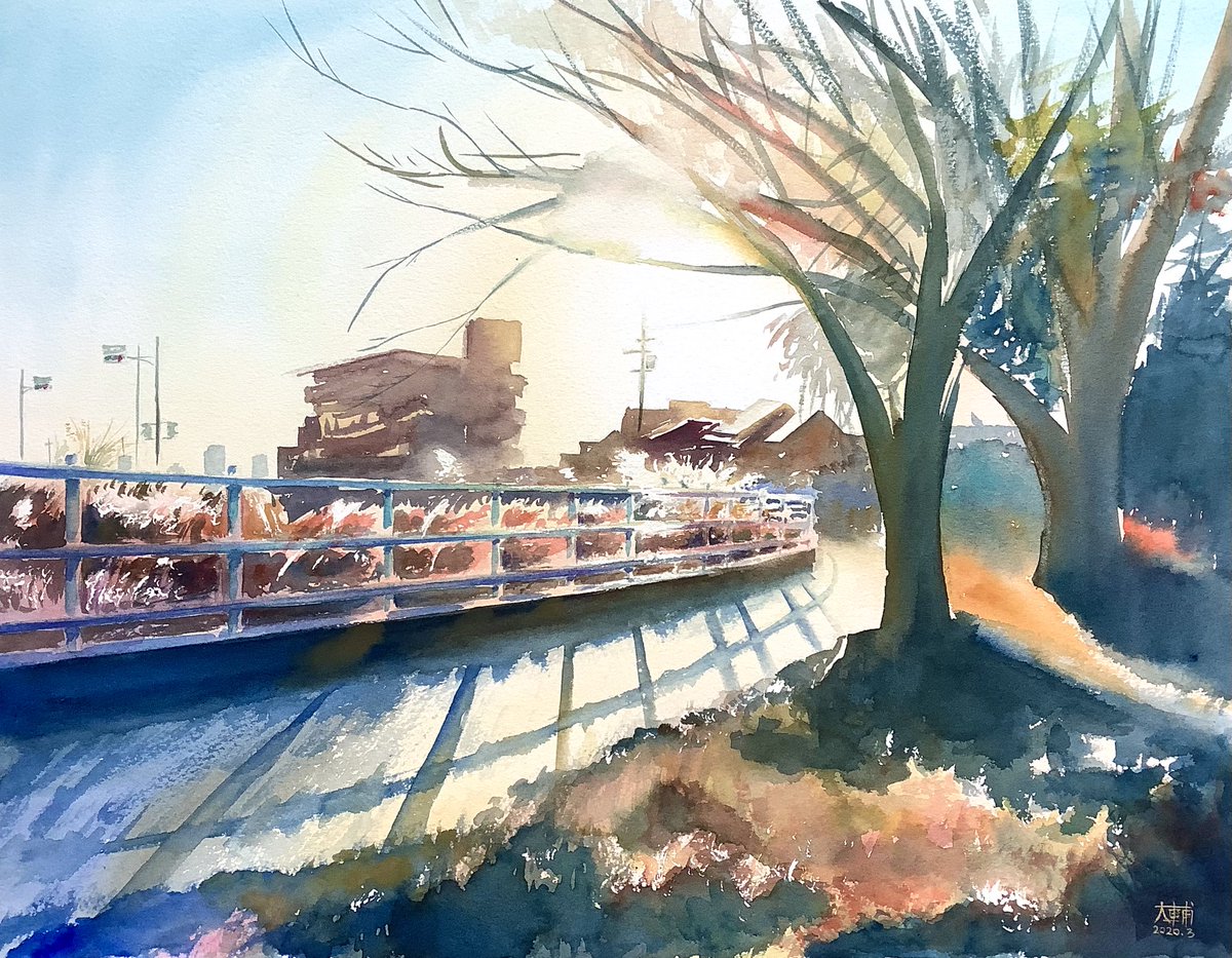 トウマページ　水彩画 冬の光 2020年制作 ウォーターフォード水彩紙F6 透明水彩