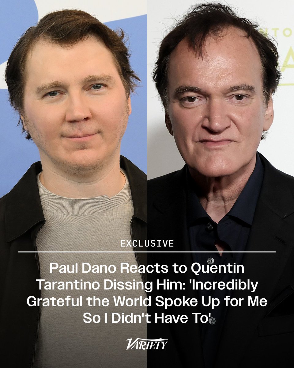 Variety's tweet image. Paul Dano finally speaks out on Quentin Tarantino calling him the "weakest f*cking actor in SAG," saying the industry support that followed was "really nice."

“I was also incredibly grateful that the world spoke up for me so I didn’t have to.” 
variety.com/2026/film/news…